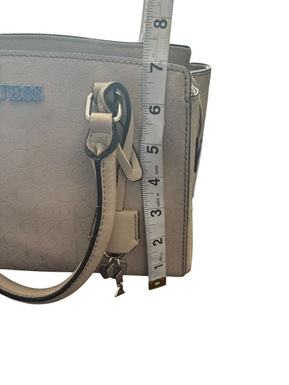 GUESS Beige Monogram Contemporary Classic Satchel Y2K Bag Chic Top Handle Purse